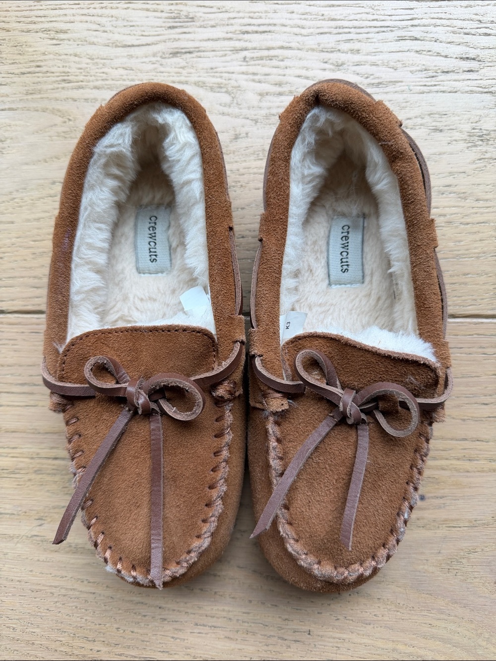 Crewcuts Brown Suede Faux-Fur Lined Moccasin Slippers Kids Size 3